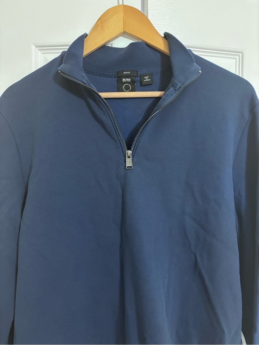 BOSS Men's Navy Half-Zip Mock Neck Sweater